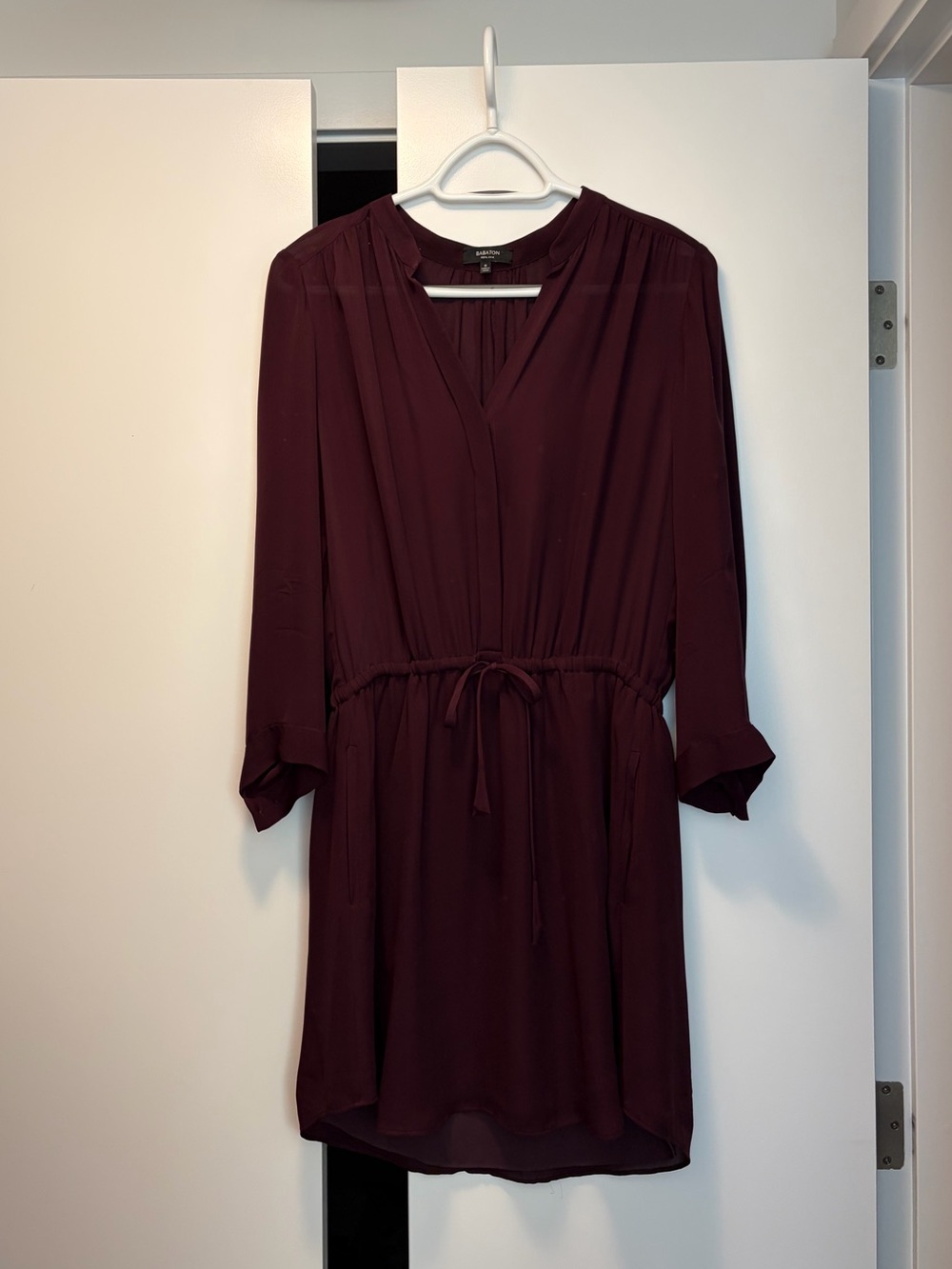 Aritzia Silk Burgundy Long Sleeve Dress